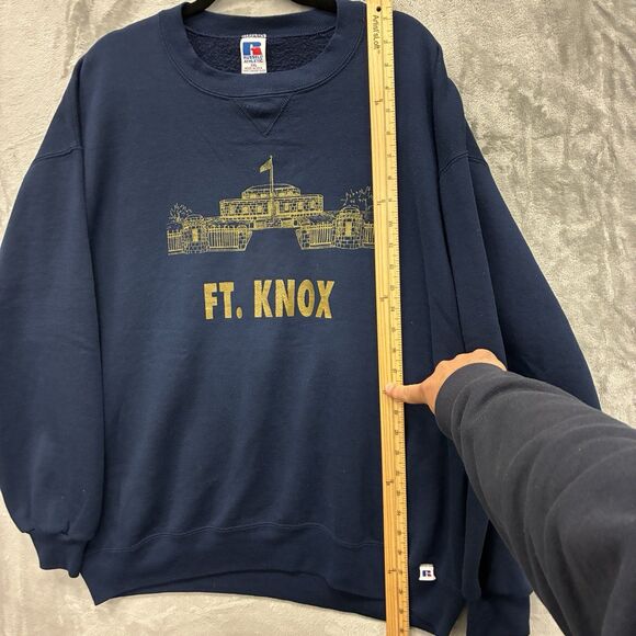 Men's XXL Russell Athletic High Cotton Crewneck Sweatshirt Blue Ft Knox Graphic - Picture 3 of 5